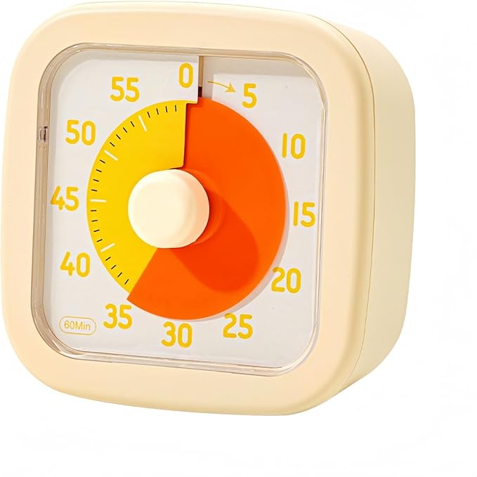 Visual Timer for Kids Timer Home - 60 Minute Kids Visual Timer for Classroom Home Office, Countdown Clock for Teaching Work Meeting, Pomodoro Timer for Time Management (Cream Yellow)