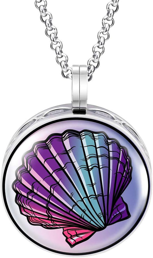 Wild Essentials Seashell Enamel Finish Essential Oil Diffuser Necklace Gift Set - Includes Aromatherapy Pendant, 24" Stainless Steel Chain, 8 Color Refill Pads
