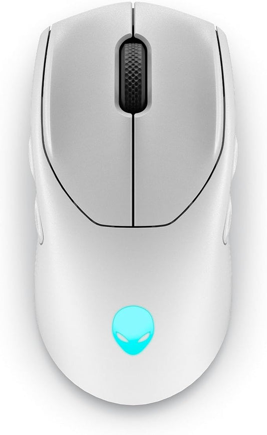 Alienware AW720M Tri-Mode Wireless Gaming Mouse - 2.4GHz Wireless, Bluetooth 5.1, 26,000 DPI, 8-Fully Programmable Buttons, Magnetic Snap Charging Adapter USB-A to USB-C Cable - Lunar Light