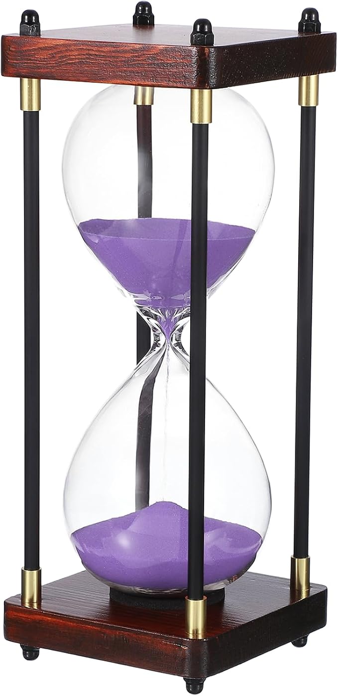 PATIKIL Large Decorative Sand Timer, 30 Minutes Wood Hour Glass Timer Modern Wooden Hour Glass for Cooking Game Office Classroom Kitchen Home, Purple(Style 2)