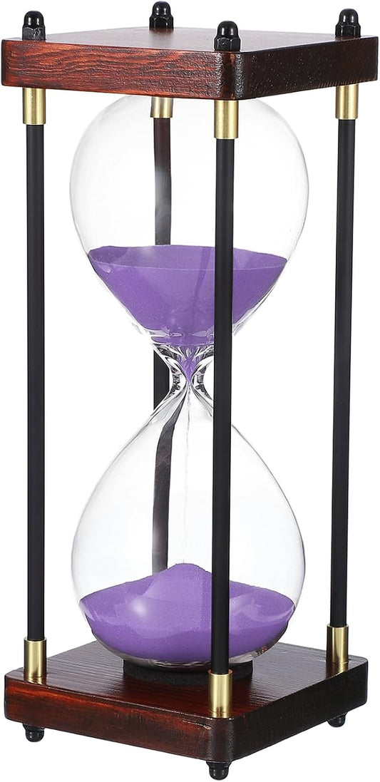 PATIKIL Large Decorative Sand Timer, 30 Minutes Wood Hour Glass Timer Modern Wooden Hour Glass for Cooking Game Office Classroom Kitchen Home, Purple(Style 2)