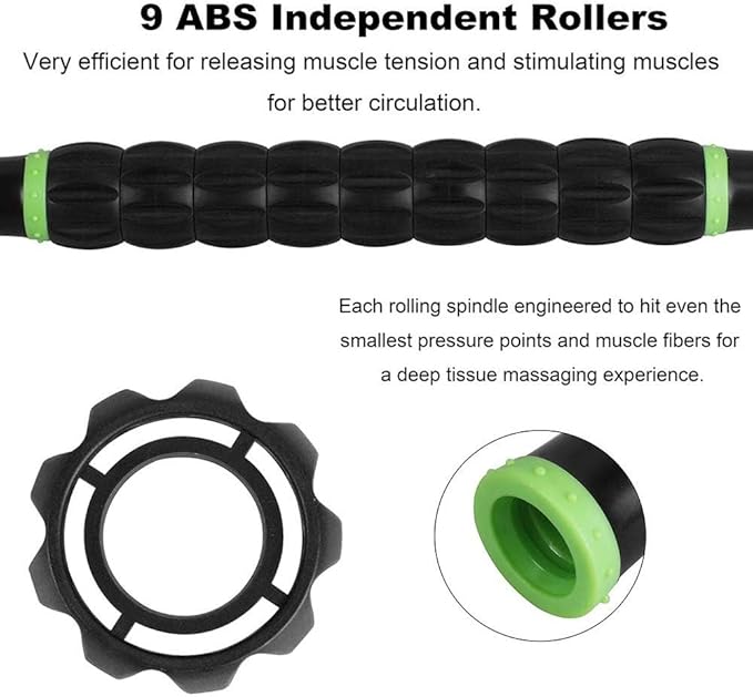 Yansyi Muscle Roller Stick for Athletes - Body Massage Roller Stick - Release Myofascial Trigger Points Reduce Muscle Soreness Tightness Leg Cramps & Back Pain for Physical Therapy & Recovery (Black)