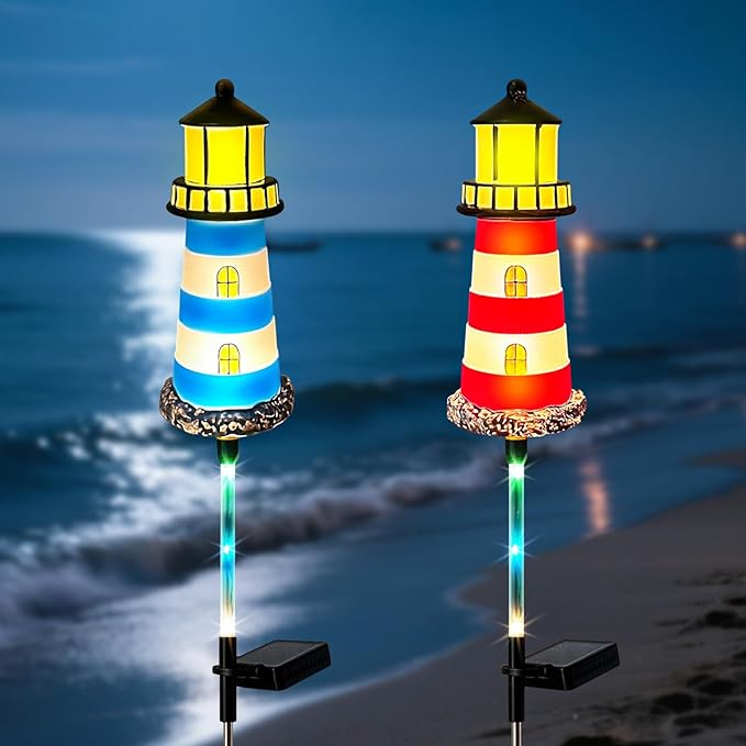 Lighthouse Outdoor Solar Lights, 2 Packs Outdoor Waterproof, Solar Trail Lights Decor Your Garden Lighthouse, Flower beds, Patio Lights walkways Garden Decor for Outside