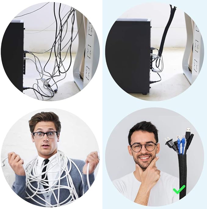 AGPTEK Cable Sleeve Cover, 10ft - 4/5 inch Desk Cord Organizer Cable Hider, Home Office Wire Management Computer TV Wire Loom Tubing, Pet Proof Cord Protector, from Cat Dog Chewing, Black