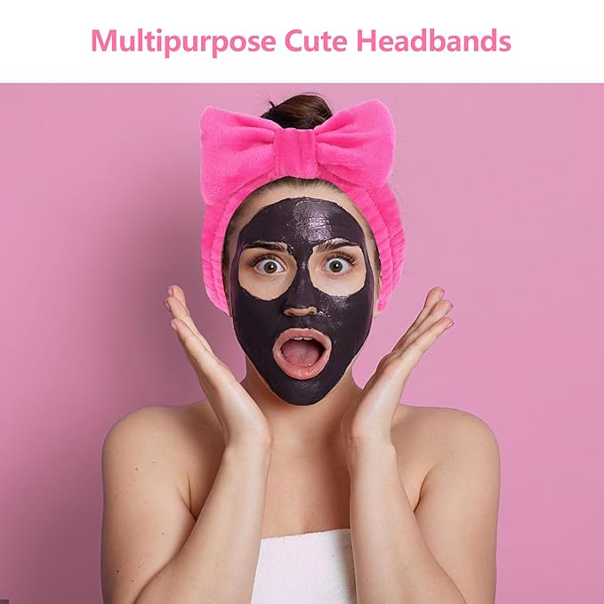 Ondder 8 Pcs Pink Spa Headband Microfiber Makeup & Face Wash Headbands for Women, Facial Skincare, Yoga, Exercise, Including Hair Bands & Head Bands