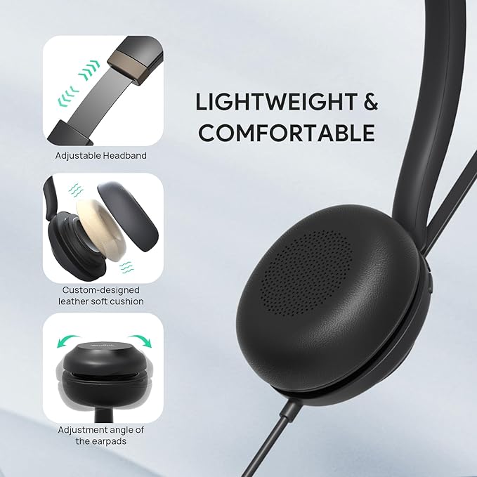 Yealink UH37 USB Headset with Mic,Wired Headset with Noise Cancelling Microphone for Computer PC Laptop VoIP Phone,USB-A & USB-C Cable,Works with Zoom and Other Leading UC Platforms