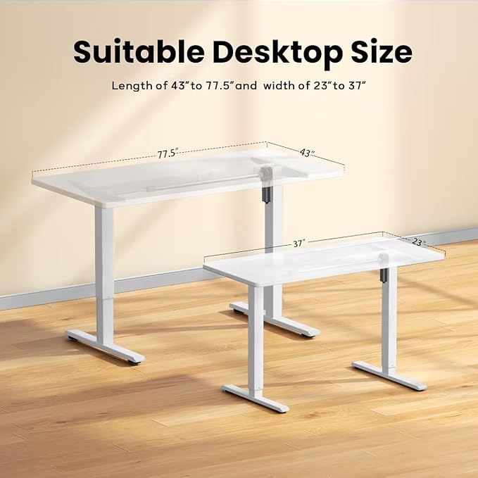 Standing Desk Frame for 37 to 77.5’’ Desktop, Electric Height Adjustable Desk Legs, 176 lbs Motorized Desk Legs Workstation Frame with Memory Presets, White Frame Only