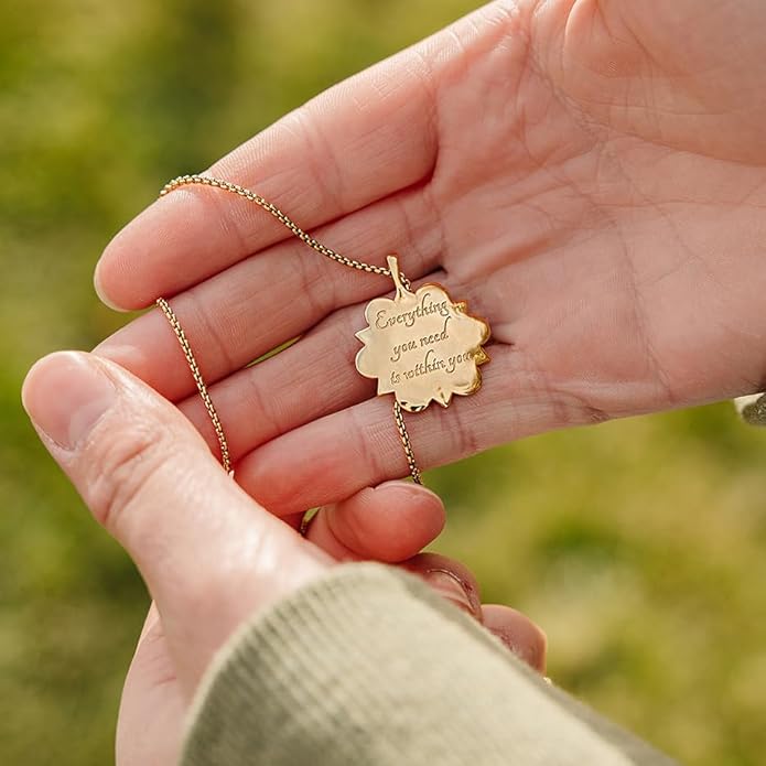 HOPE LOVE SHINE Mandala Necklace – “Everything You Need Is Within You” Engraved Pendant – Gold Spiritual Jewelry for Women, Self-Love Gift, Affirmation Necklace for Healing & Encouragement