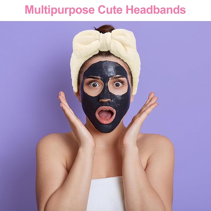 Ondder Spa Terry Cloth Skincare Headbands for Women - 8 Pcs Cute Bow Hair Bands for Makeup, Face Wash and Skin Care