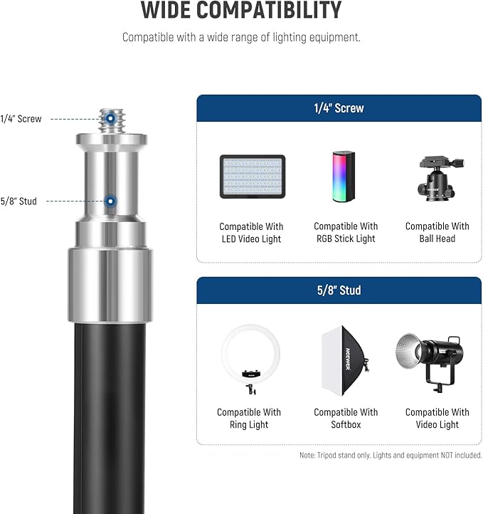 NEEWER 71" Portable Metal Camera Tripod Stand, Reverse Folding Light Tripod with LED Light Ring, Reflector, Flip Locks for Live Streaming, Vlog, Video Recording, ST180R