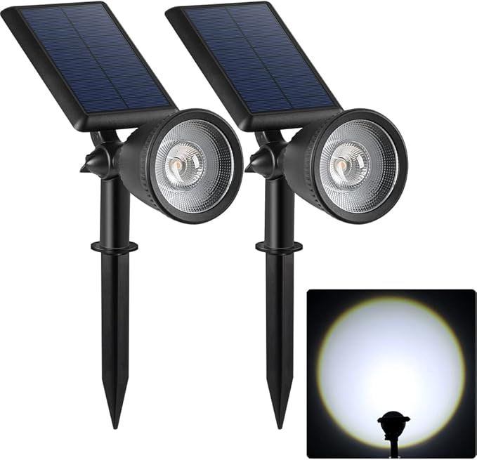 2 Pack Solar Powered Spot Lights Outdoor Waterproof Super Bright LED Yard Spotlight for Tree, Flag, Lawn, Statue, Sunset Landscape Accent Lighting for Outside House Wall Garden Backyard Sidewalk Path