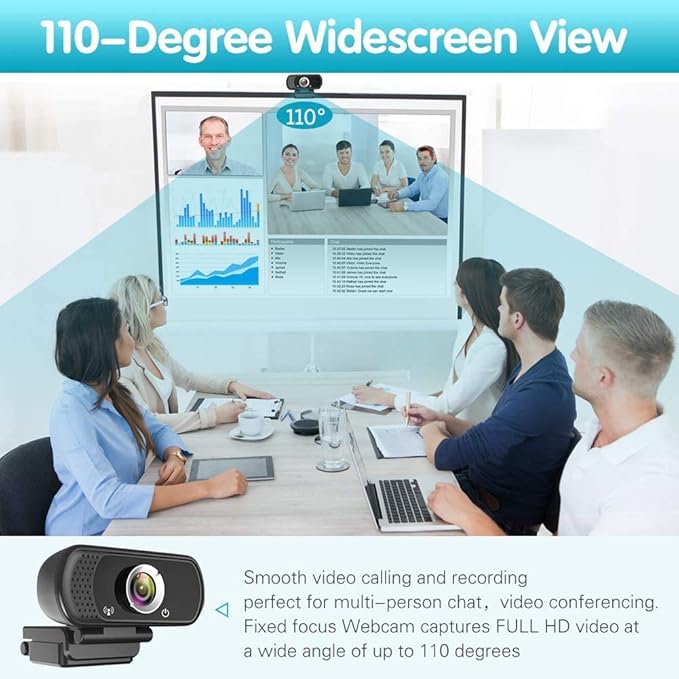 Webcam HD 1080p ,Live Streaming HD Camera with Stereo Microphone, PC Desktop or Laptop USB Webcam with 110 Degree View Angle, for Switch 2,Video Calling, Recording, Conferencing, Streaming, Gaming