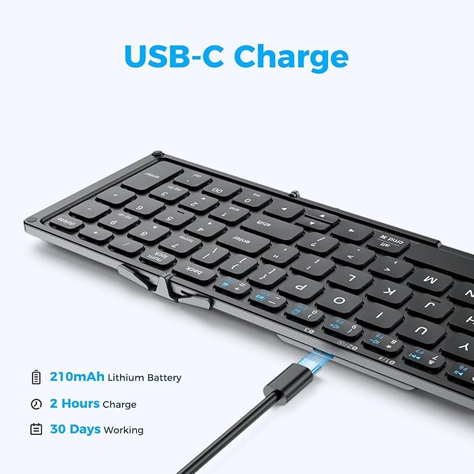 iClever Portable Keyboard, BK09 Foldable Bluetooth Keyboard with Number Pad for Travel and Business Trip, USB-C Rechargeable for Laptop, iPad, iPhone, Sync up to 3 Devices