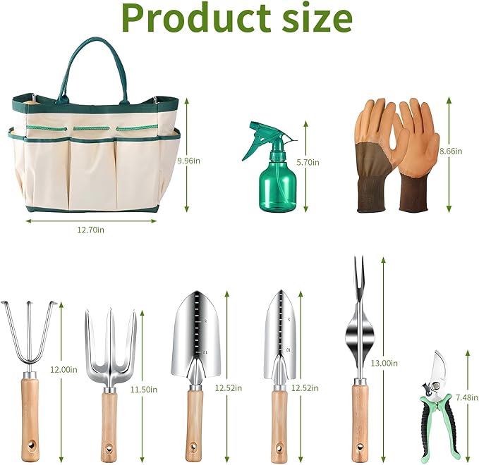 Gardening Tool Set, 11-Piece Stainless Steel Heavy Duty Gardening Hand Tools with Rust-Proof, Non-Slip Grip and Storage Tote Bag, Gardening Gifts for Women, Men