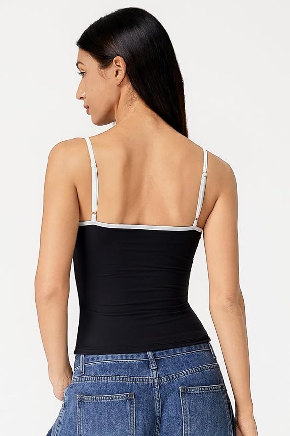 QINSEN Women's Double Lined Basic Tank Top Adjustable Spaghetti Straps Sleeveless Camisole Shirts