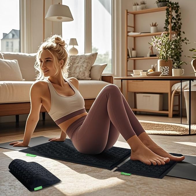 Acupressure Mat and Pillow Set - Full Body Pro Kit for Stress Relief, Muscle Relaxation & Pain Relief - Natural Eco-Friendly Linen & Coconut Fiber Mat - Includes Carrying Bag (Black)