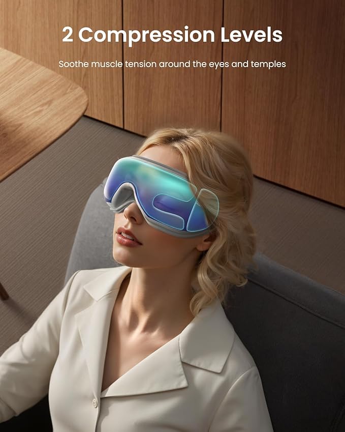 RENPHO Eye Massager, Eyeris1 Heated Massage Sleep Mask with Remote, Compression, Bluetooth, Migraine Massager for Strain Relief, Reduce Stye Eye, Improve Sleep, Birthday Gifts