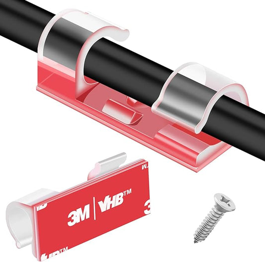 XHF 50pcs Medium Self Adhesive Cable Clips Clear,Wire Clips Cable Management Wire Organizer Cord Holder for Under Desk, Car, Wall, TV PC Ethernet Cable