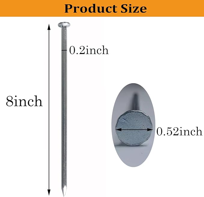 Metal Stakes, 8 Inch 22Pcs Galvanized Landscape Spikes,Garden Nails for Turf,Weed Barriers,Tent and More (22)