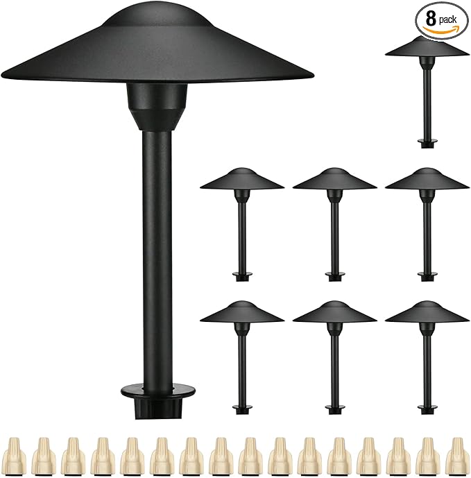 Lumina Lighting® 3W Landscape Lighting 12V Landscape Lights Low Voltage Landscape Path Lights Warm White Waterproof Outdoor Replaceable G4 LED Bulb for Garden Pathway Lawn Yard (Black, 8-Pack)
