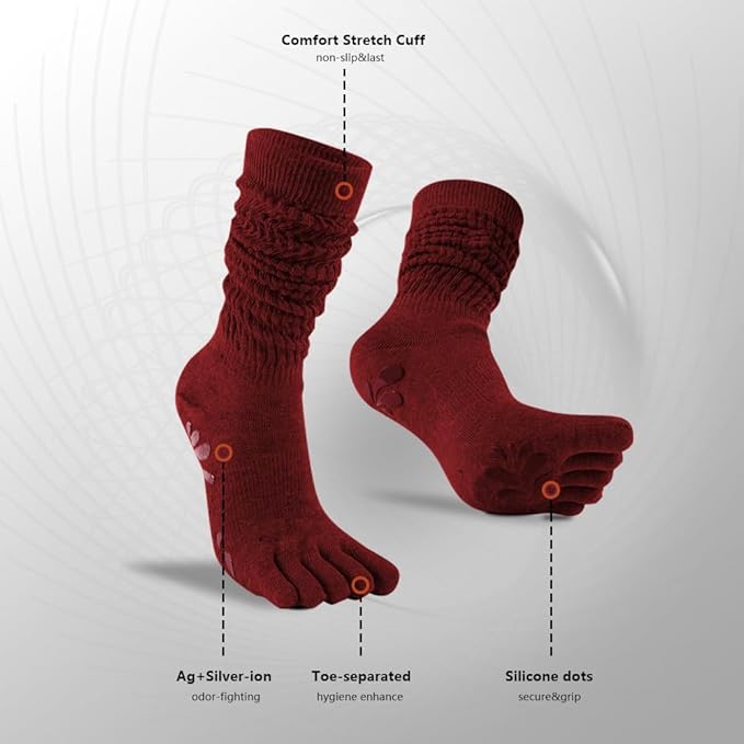 Non-Slip Pilates Yoga Socks with Grips for Women - Stylish Crew Socks for Barre, Ballet, and Workout (Size 5-9)