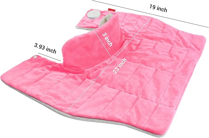 Comfytemp Heating Pad for Neck and Shoulders and Back, Weighted Electric Heat Pad for Pain Relief, 2.6lb Large Heated Wrap, 9 Heat Levels, 11 Auto-Off, Gifts for Women Mom Wife, Pink