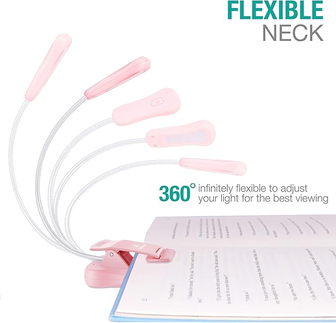 Vekkia Rechargeable Book Light for Reading in Bed, 3 Color x 3 Brightness, Lightweight Reading Light, Up to 70 Hours Lighting, Perfect for Readers, Travel (Pink) …