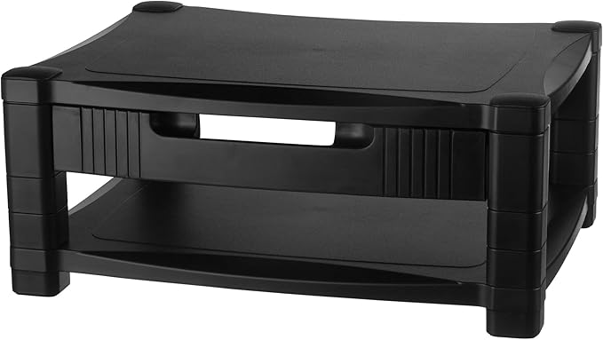 Kantek Two-Level Monitor Stand, 17" X 13.25" X 3.5" To 7", Black, Supports 50 Lbs