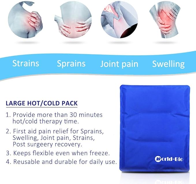WORLD-BIO Large Flexible Hip Ice Pack 2 packs for Injuries, Hot & Cold Therapy Pad for Shoulder, Back, Knee, Leg, Thigh, Soothing Pain from Bruises & Sprains, Muscle Aches, Stiff Joint, 11" x 14" Blue