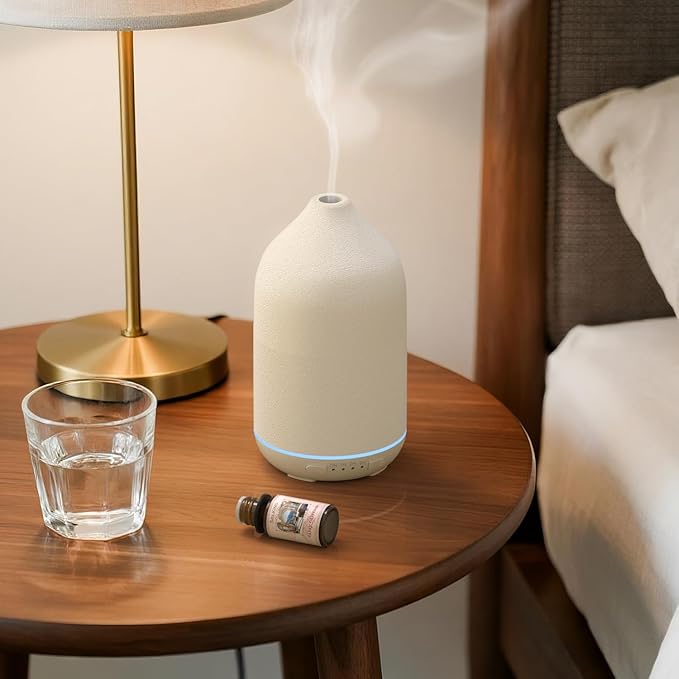 SALKING 200ml Ceramic Essential Oil Diffuser, Stone Diffusers for Essential Oils, Ultrasonic Aromatherapy Diffusers with with 7-Color LED Lights Timers, for Office Bedroom Home (White)