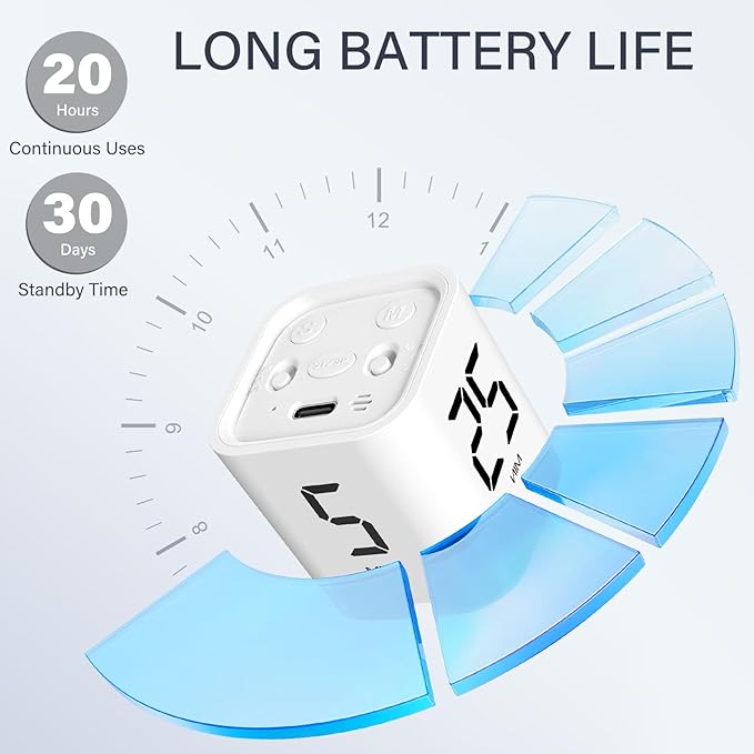 Rotating Pomodoro Timer 5, 25, 10 50 Minutes Preset, Desk Productivity Flip Timer, Cube Countdown Stopwatch for ADHD, Vibration/High/Low Volume, for Work, Study, Back to School, Kitchen, 2 White