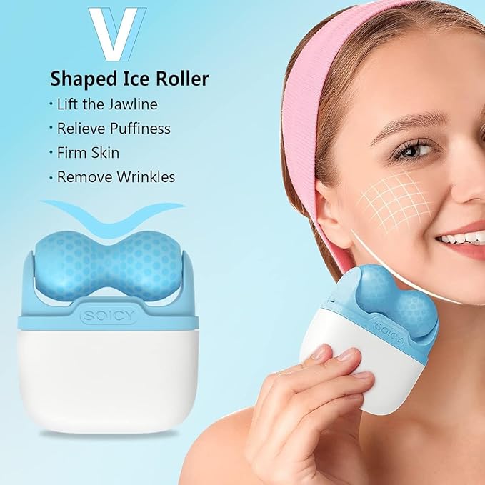 OPENDGO Ice Roller for Face Eyes Body,Cold Facial Ice Roller Massager for Eye Puffiness, Migraine, Pain Relief, Minor Injury, Facial Skin Care Products,2 in 1 Ice Face Roller Cold Therapy Tools