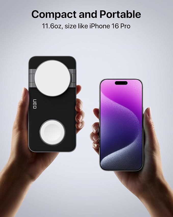 Foldable 3 in 1 Wireless Charging Station for Apple Compatible with Magsafe Charger Stand,Magnetic Wireless Charger Station for iPhone 17 Air16 15 14 13 12 Series,Airpods Pro,Apple Watch(Black)