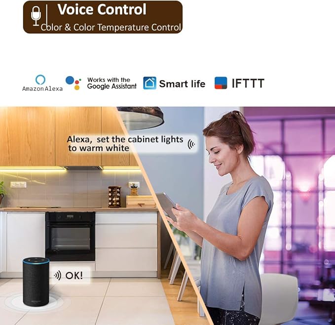 Smart Under Cabinet Lights Work with Alexa, Google,Siri, LED Light for Kitchen Shelf Counter Lighting with App, Voice Activated Dimmable and Linkable Warm to Cool White (3 Lights Bar Kit)