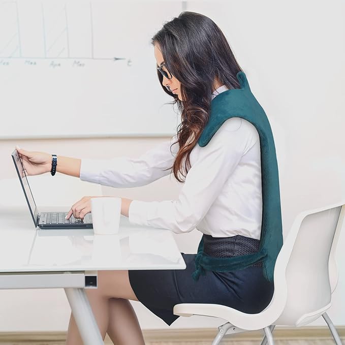 Heating Pad with Massager for Neck and Shoulders, Wearable Electric Heating Pads for Back Pain Relief, Auto-Shut Off, 6 Heat Settings, 4 Massage Modes, Large Size, UL Certified, Dark Green