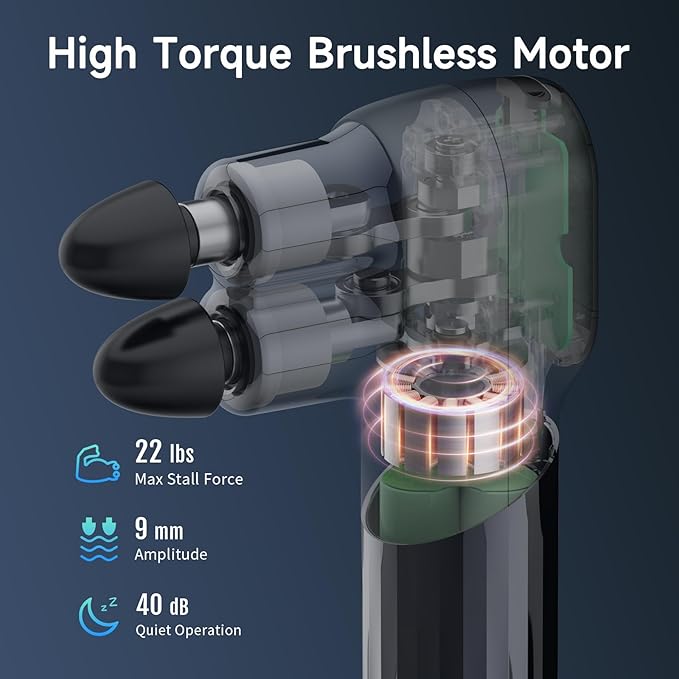 Massage Gun, Deep Tissue Percussion Mini Massage Gun with Double-Head, Portable Handheld Massager for Athletes, Ideal for Relaxation and Relieving of Soreness and Stiffness