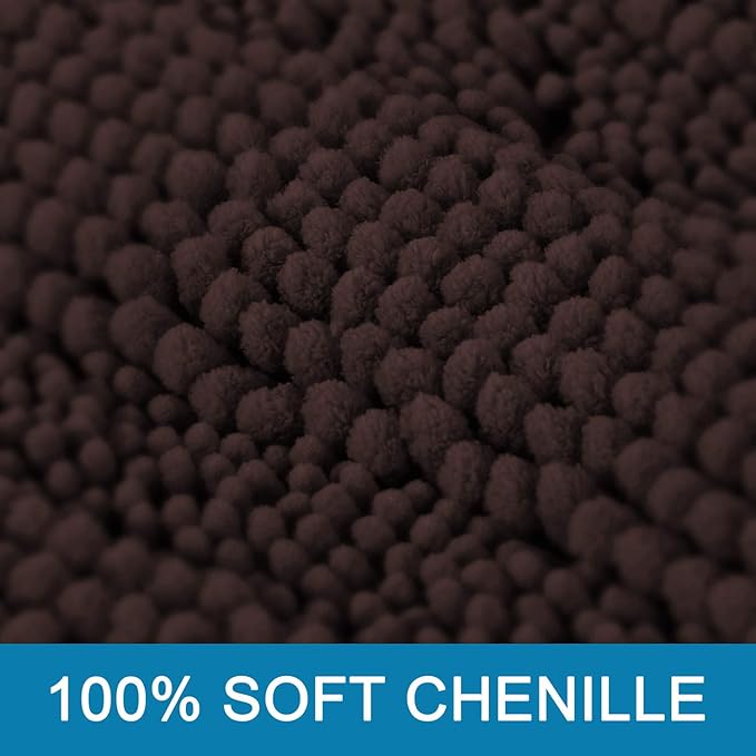 H.VERSAILTEX 2 Piece Bathroom Set - Super Absorbent Chenille Striped Bath Mats - Non Skid, Machine Washable - Chocolate, 24 x 36 Plus 20 x 32 Inches