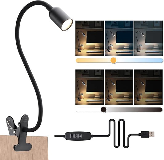 LED Reading Light for Bed Headboard – Dimmable Clip-On Book Light with Flexible Gooseneck, Adjustable Color Temperature (3000/4000/6000K), USB-Powered Desk Lamp for Dorms and Home