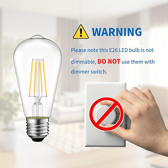 ANWIO Vintage LED Edison Bulbs 6-Pack, 7W, Equivalent 60W, Non-Dimmable, ST58 2700K Warm White Antique LED Filament Bulbs,E26 Medium Base, Clear Glass Style for Home and Commercial