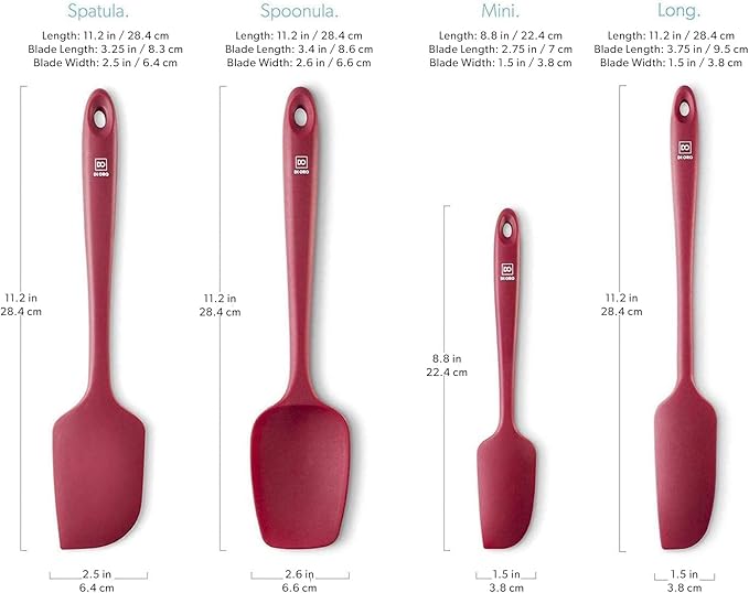 DI ORO Silicone Spatula Set - Rubber Kitchen Spatulas for Baking, Cooking, & Mixing - 600°F Heat-Resistant & BPA Free Silicone Scraper Spatulas for Nonstick Cookware - Dishwasher Safe (4pc, Red)