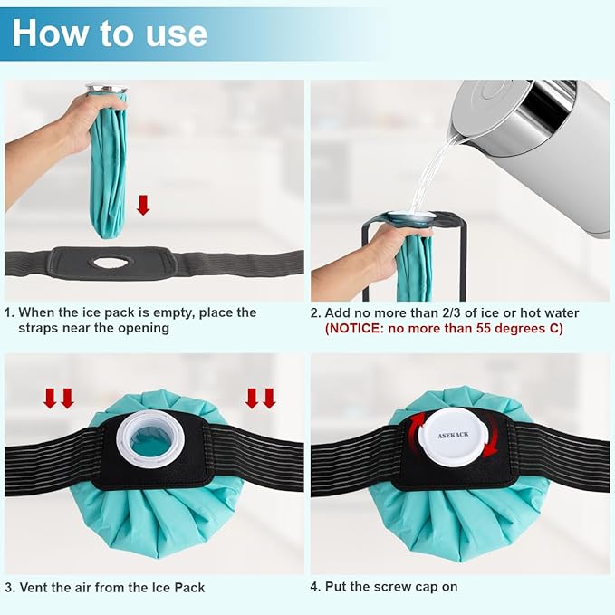 Ice Bags for Injuries, Thickened Ice Packs for Injuries Reusable, Hot & Cold Therapy for Pain Relief, Sports Injuries, No-Leak Cold Packs, 3 Size (6" 9" 11") (Set with Wrap)