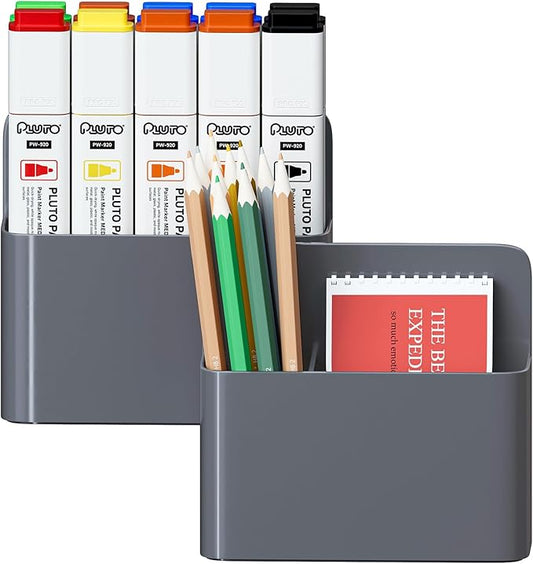 Mabrasse 2p Magnetic Dry Erase Marker Holder,Pen and Eraser Holder for Whiteboard, Magnet Pencil Cup Utility Storage Organizer for Office, Refrigerator, Locker and Metal Cabinets（Grey）