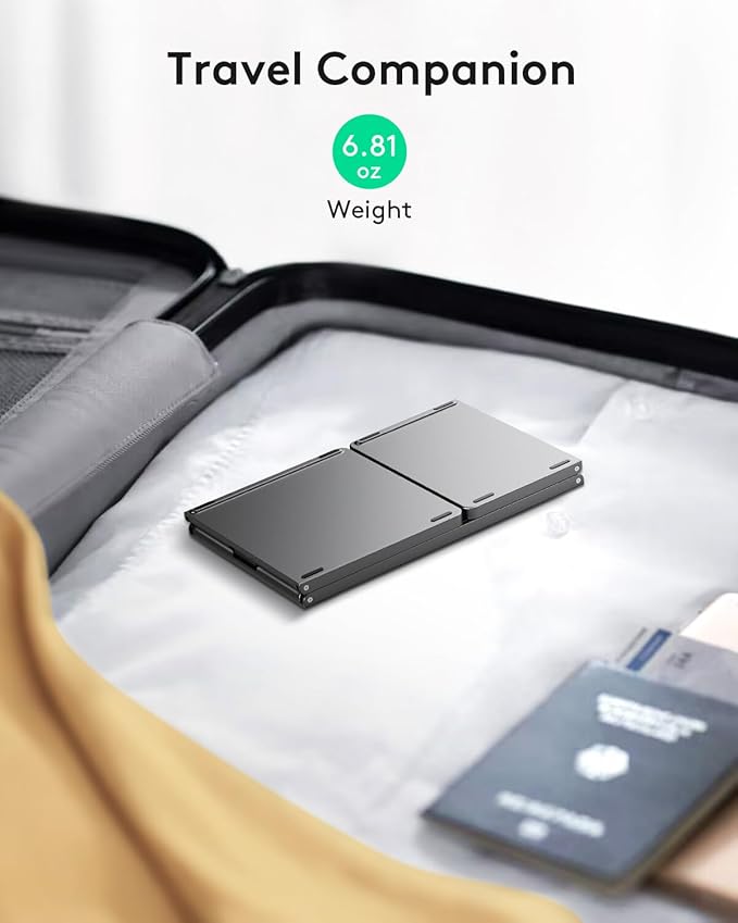 Samsers Multi-Device Foldable Bluetooth Keyboard with Touchpad Rechargeable Dual-Mode(2.4G+BTx2) Wireless Keyboard with Holder, Portable Ultra Slim Folding Keyboards for Android Windows iOS Mac OS