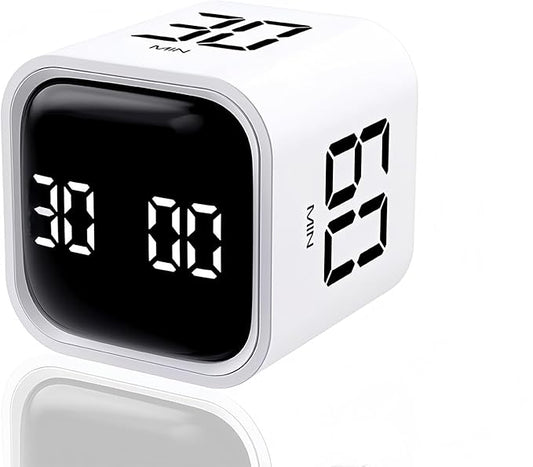 Digital Cube Pomodoro Timer Desk Rechargeable Productivity Timer 5/10/30/60min & Custom Countdown, Vibration & Adjustable Sound Alarm,for Task Work Kitchen ADHD Kids Studying (White)