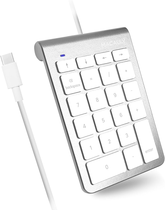 USB C Wired Number Pad for Mac - 10 Key USB Keypad, Type C Numeric pad, Number Keypad for Keyboard and Number Pad for Laptop, MacBook Pro/Air, iMac, and PC - 5ft Cable Numpad - Silver Keypads