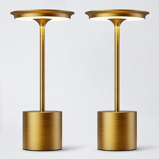 2Pack Cordless Table Lamp,Rechargeable 6000mAh Battery Operated Portable Table Light, 3 Color Stepless Dimmable Battery Lamps, LED Table Light for/Restaurant/Outdoor/Patio (2Pack Gold)