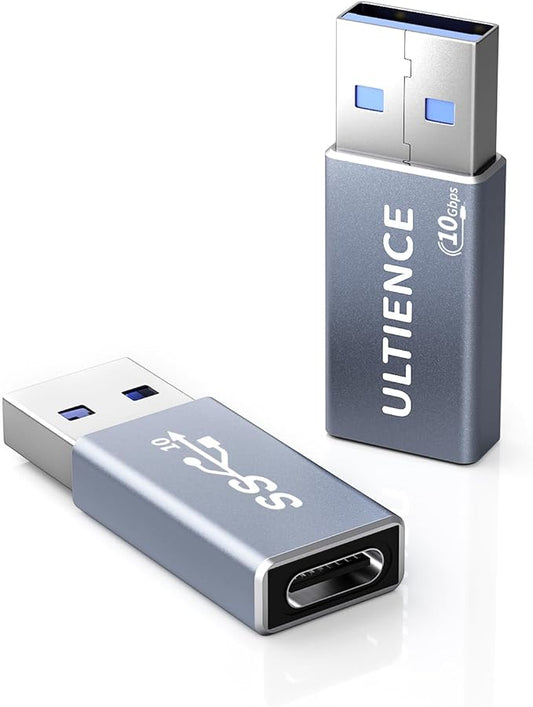 10Gbps Dual Sided Upgraded USB to USBC Adapter, USB C Female to USB Male Adapter 2 Pack, SuperSpeed Data Sync - 60W Fast Charging for iPhone 16/15 Plus Pro Max, iPad, MacBook, Car Charger