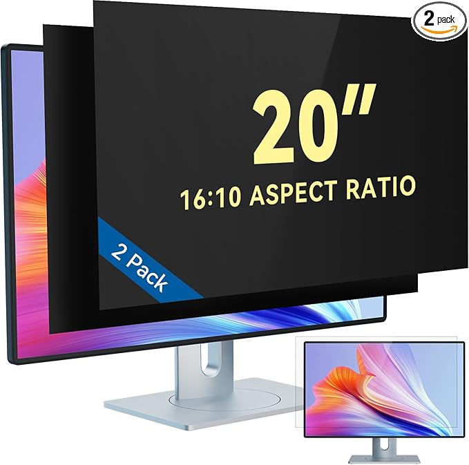 IPROKKO [2-Pack] 20 Inch Computer Privacy Screen Filter for 16:10 Widescreen Monitor, Removable 20in Anti Blue Light Glare Privacy Shield, Anti Spy Security Protector for Hp Dell Asus Acer Samsung