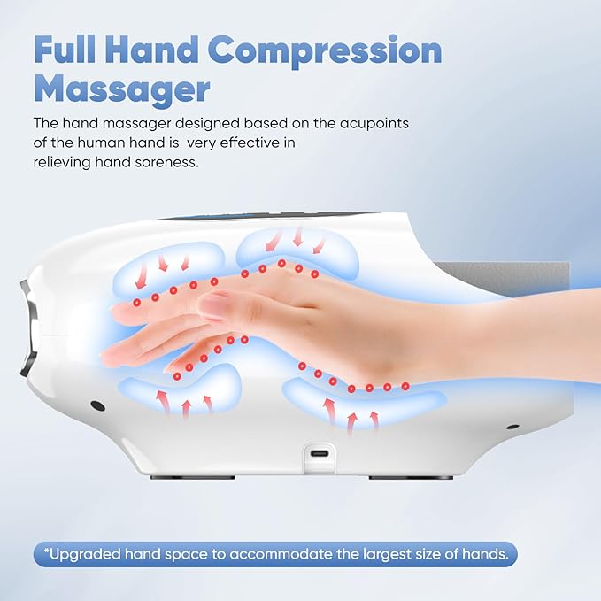Hand Massager with 9 Modes and 4 Heating Options for Hot and Cold Therapy Hand and Wrist Massager for Arthritis and Carpal Tunnel Relief, Hand Massager with Heat and Compression, White