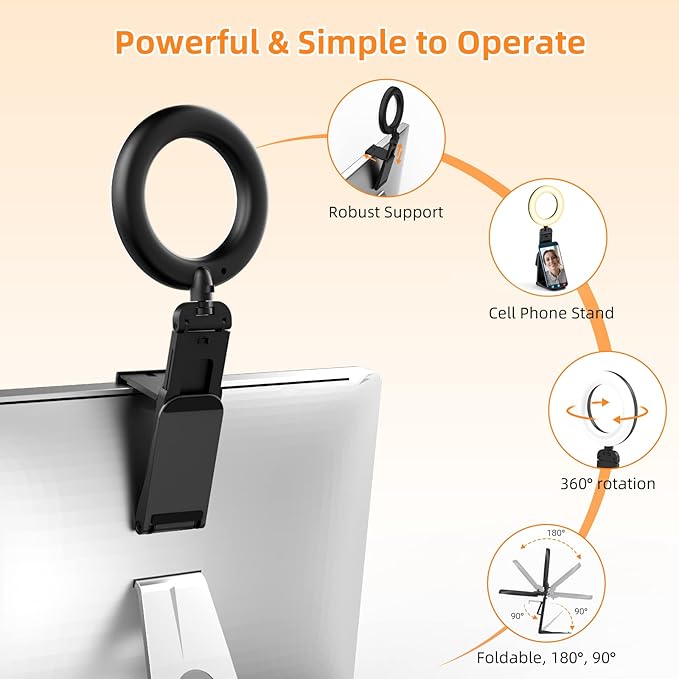 Evershop Ring Light for Laptop Desk Clip On,Small Computer Video Conference Lighting with Stand for Phone/Webcam/Monitor,5" Portable Mini LED Selfie Light Desktop for Zoom Meeting/Video Call/Recording